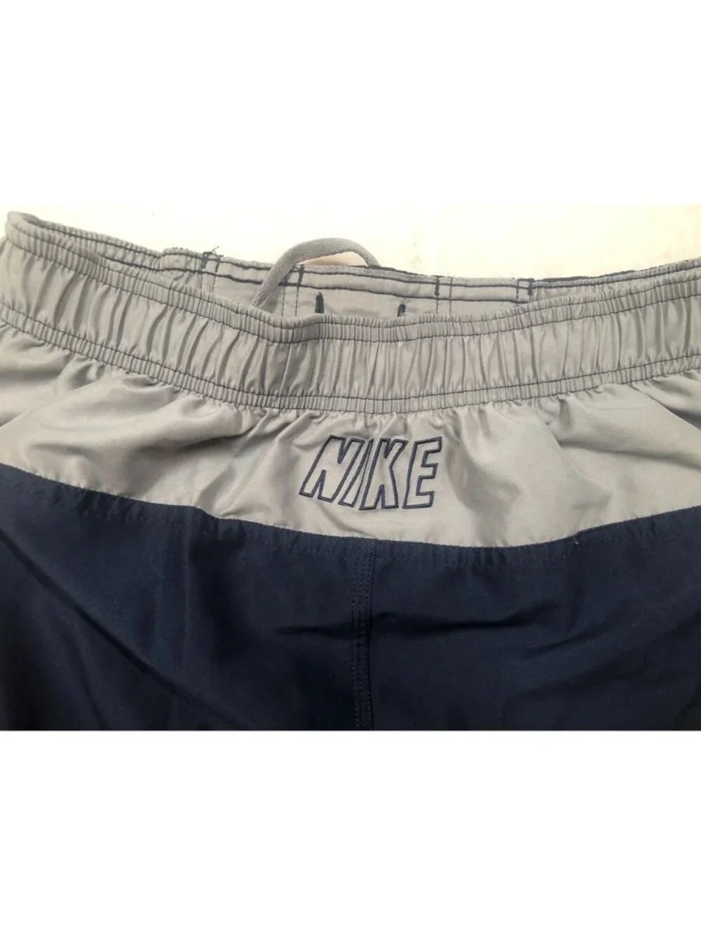 Nike Swim Trunks Navy Blue Gray Shorts Lined Elastic Waist Drawstring Mens Small